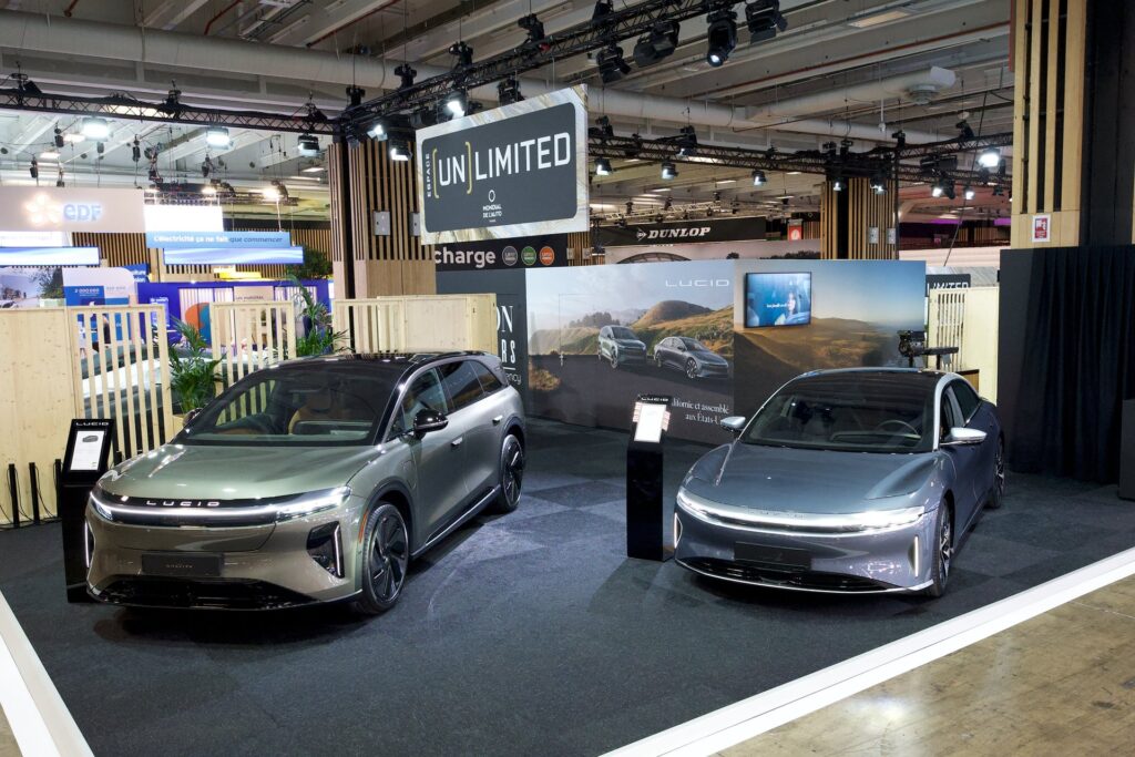 Lucid Gravity and Lucid Air on the Lucid stand at the 2026 Paris Motor Show