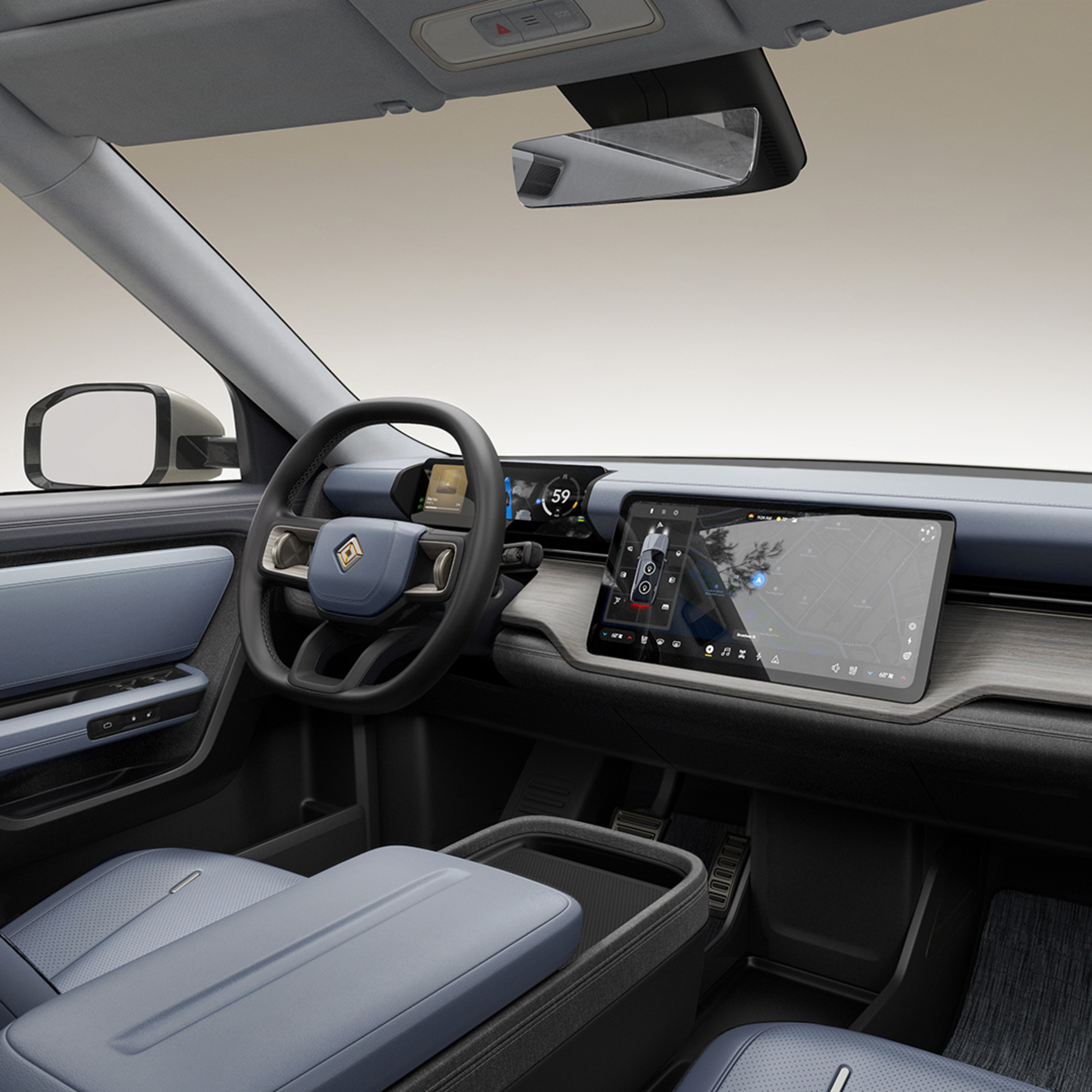 Rivian R2 SUV exterior in slate blue, official Rivian press photo