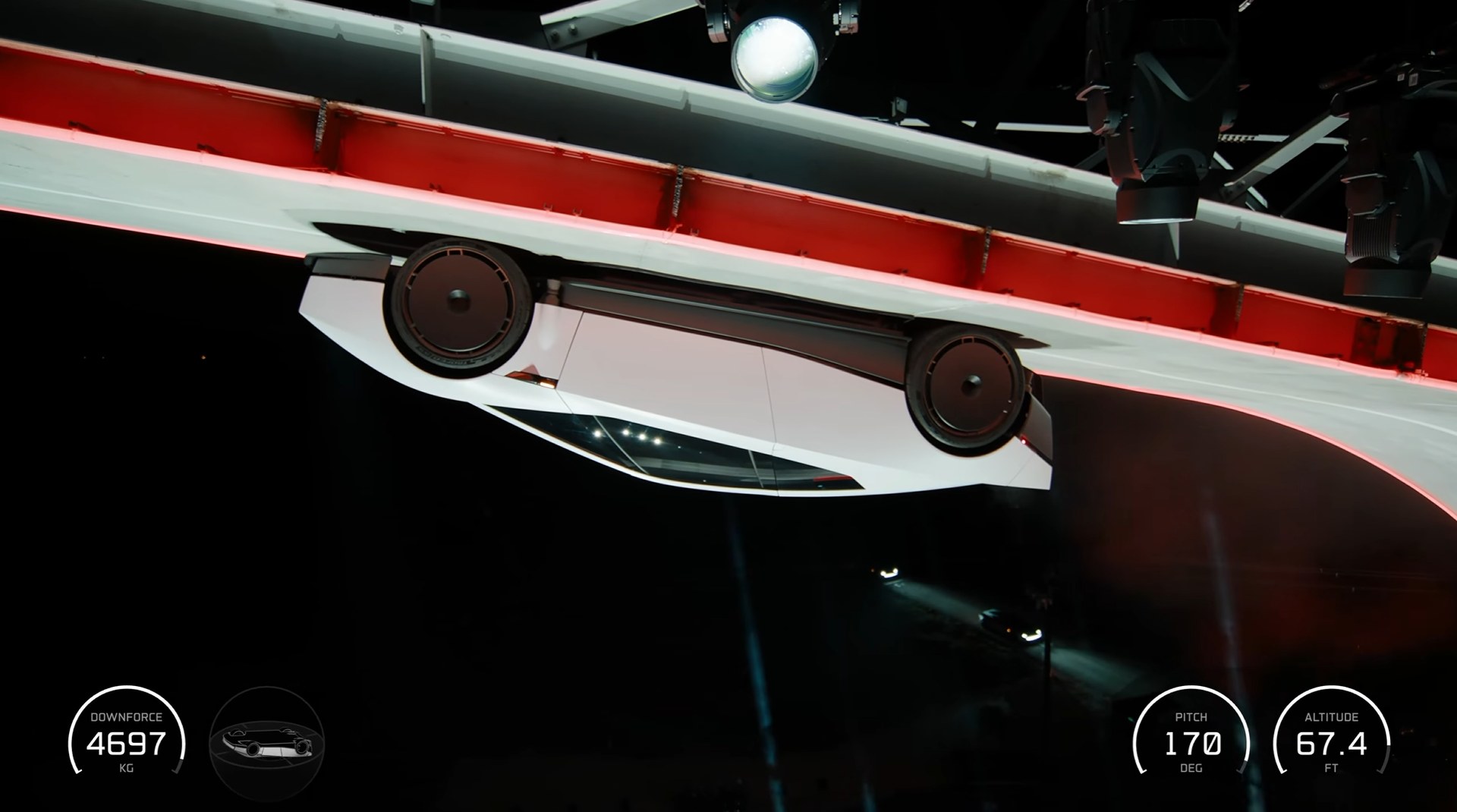 Tesla Roadster driving upside down on a loop during the reveal